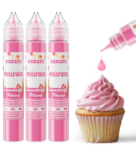 Lebensmittelfarbe - Lebensmittelfarbe Flüssig, Hochkonzentrierte Food Coloring, Flüssige Lebensmittel Farben für Backen, Tortendeko, Kekse, Macaron, Ostereier, Teig - 3 × 30ml (Hellrosa) von HXDZFX