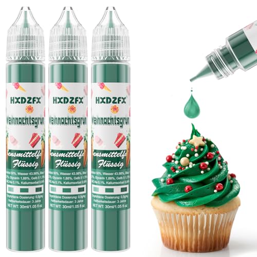 Lebensmittelfarbe - Lebensmittelfarbe Flüssig, Hochkonzentrierte Food Coloring, Flüssige Lebensmittel Farben für Backen, Tortendeko, Kekse, Macaron, Ostereier, Teig - 3 × 30ml (Weihnachtsgrün) von HXDZFX
