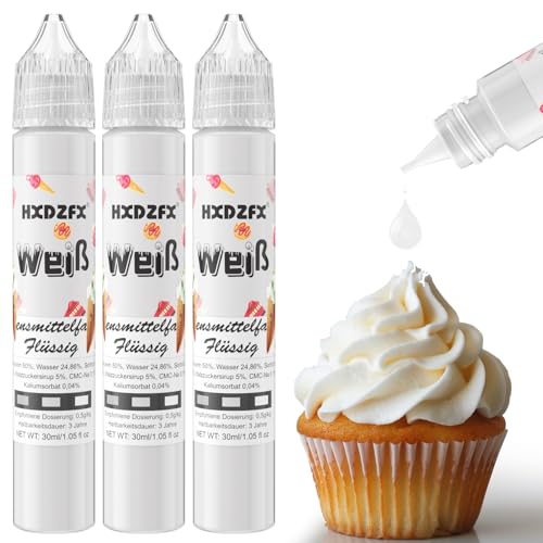 Lebensmittelfarbe - Lebensmittelfarbe Flüssig, Hochkonzentrierte Food Coloring, Flüssige Lebensmittel Farben für Backen, Tortendeko, Kekse, Macaron, Ostereier, Teig - 3 × 30ml (Weiß) von HXDZFX