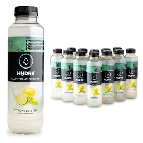 HYDR8 Elektrolytgetränk ohne Zucker mit erfrischendem Zitrone-Limette Geschmack - Elektrolyte Sport und Feiern - Elektrolyte ohne Zucker - 4 Elektrolyte inkl. Magnesium (12 x 500ml inkl Pfand) von HYDR8