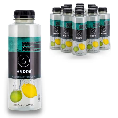 HYDR8 Elektrolyt Getränk ohne Zucker mit erfrischendem Zitrone-Limetten Geschmack - Elektrolytgetränk ideal beim Feiern oder Sport - mit 4 wichtigen Elektrolyten inkl Magnesium (12 x 500ml inkl Pfand) von HYDR8