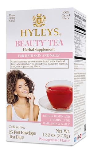 Hyleys Beauty Tea - Granatapfelgeschmack - 25 Teebeutel - Reich an Biotin und Vitamin C - Gesunde Haut und Nägel von HYLEYS
