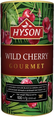 HAS TEE - HYSON EXOTIC FRUITS GOURMET - AROMATISIERTER SCHWARZER & GRÜNER CEYLON TEE LOSE AROMATISIERT - BLATT TEE 100 g (Wild Cherry Schwarzer & Grüner Tee Mischung) von HYSON