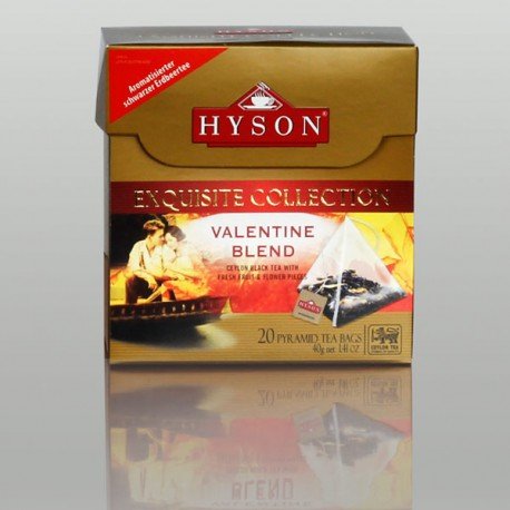 Premium Schwarztee in Pyramiden-Seidenbeuteln - Valentine Blend mit Fruchtstückchen und Blütenblättern von HYSON