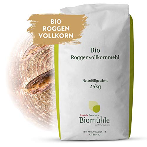 Bio Roggen-Vollkorn-Mehl 25kg | Hochwertiges Mehl - gentechnikfrei und pestizid-kontrolliert | Ideal für Roggenvollkornbrote, Sauerteigbrote und Mischbrote von Haberfellner