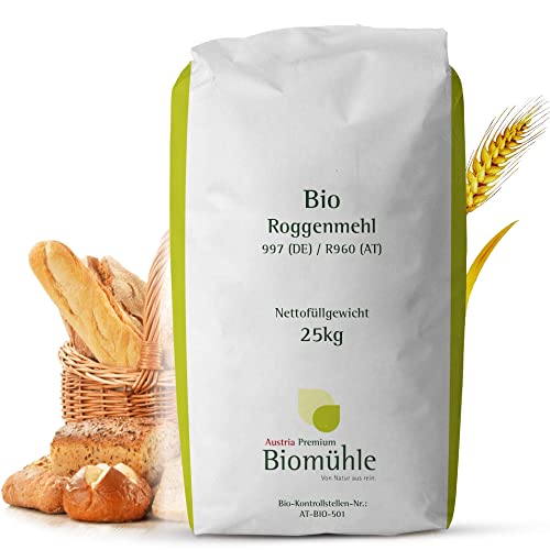Bio Roggenmehl 25kg Typ 997 | Hochwertiges Mehl - gentechnikfrei und pestizid-kontrolliert | Ideal zum Backen von Brot, Lebkuchen und Gebäck von Haberfellner