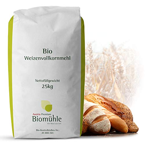 Bio Weizen-Vollkorn-Mehl 25kg | Hochwertiges Mehl - gentechnikfrei und pestizid-kontrolliert | Ideal zum Backen von Brot und Brötchen Bio Weizen-Vollkorn-Mehl 25kg | Hochwertiges Mehl - gentechnikfrei und pestizid-kontrolliert | Ideal zum Backen von Brot und Brötchen von Haberfellner
