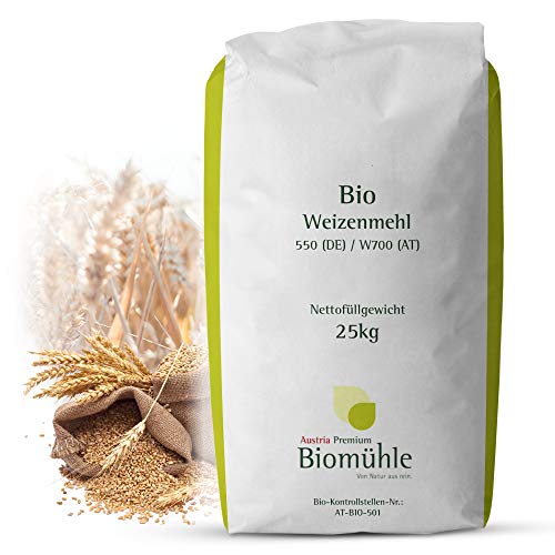 Bio Weizenmehl 25kg Typ 550 | Hochwertiges Mehl - gentechnikfrei und pestizid-kontrolliert | Ideal zum Backen von Brot, Brötchen und Teig von Haberfellner