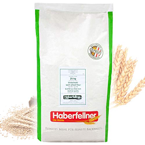 Dinkelmehl 25 kg Typ 630 von Haberfellner | Glattes Mehl aus Dinkel für alle Teige geeignet | Brotmehl, Kuchenmehl, Nudelmehl | Beste Qualität ohne Gentechnik und pestizid-kontrolliert von Haberfellner