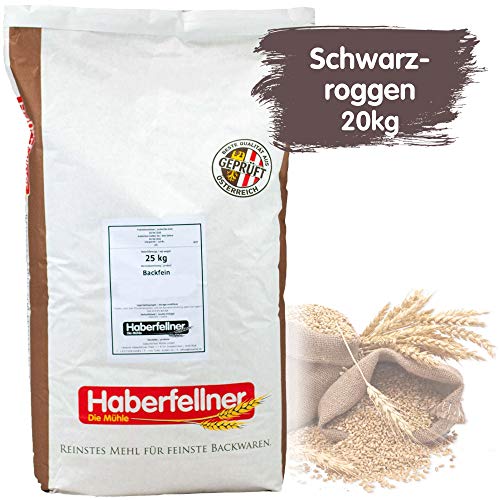 Schwarzroggenmehl 20kg Type 1740 | Hochwertiges Mehl aus Roggen - gentechnikfrei und pestizid-kontrolliert | Geeignet als Brotmehl | Verlängert Haltbarkeit der Backware von Haberfellner