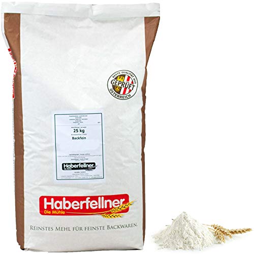 Weizenmehl 25kg Typ 405 (DE) 480 (AT) universal | Haberfellner Mehl zum Backen und Kochen - ohne Gentechnik und pestizid-kontrolliert | Geeignet als Brotmehl, Nudelmehl, Pizzamehl von Haberfellner