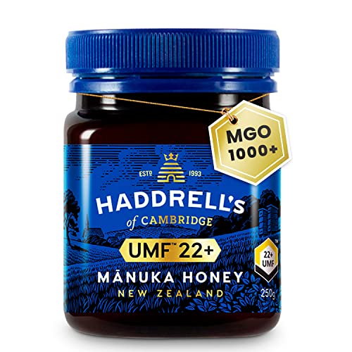 Haddrells Manuka Honig - 1000+ MGO, 250g - Premium Honig aus Neuseeland mit zertifiziertem Methylglyoxal Gehalt, laborgeprüft - Manukahonig von HADDRELLS OF CAMBRIDGE