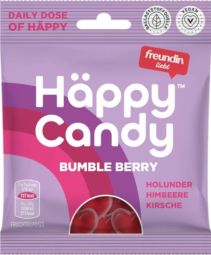 Häppy Candy Bumble Berry Himbeere Holunder Kirsche Veganes Zuckerreduziertes Ohne Zuckeralkohole Ohne Süßstoffe Fruchtgummi 12x 50g von Häppy Candy