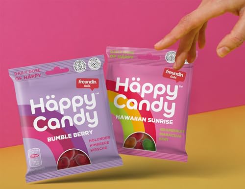 Häppy Candy Bumble Berry & Hawaiian Sunrise Mix Veganes Balaststoffreiches Zuckerreduziertes Fruchtgummi 12x 50g von Häppy Candy