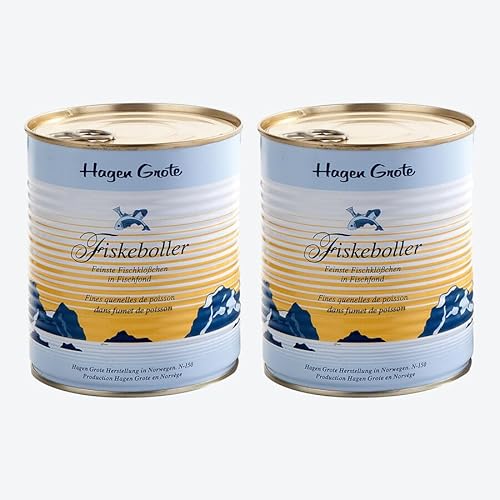 Hagen Grote Fischklößchen, 2 x 800 g Dose, Fiskeboller aus Nordnorwegen, 17-20 Klößchen in bestem Fischfond, eine skandinavische Delikatesse nach Originalrezept Hagen Grote Fischklößchen, 2 x 800 g Dose, Fiskeboller aus Nordnorwegen, 17-20 Klößchen in bestem Fischfond, eine skandinavische Delikatesse nach Originalrezept von Hagen Grote