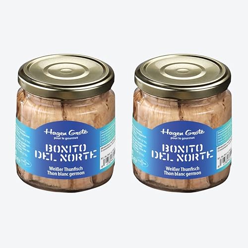 Hagen Grote weißer Angelthunfisch, 2 Gläser à 227 g, aus Nordspanien, in kaltgepresstem Olivenöl, seltene Fisch-Rarität, aromatischer als roter Thunfisch, köstlich im Salat Niçoise Hagen Grote weißer Angelthunfisch, 2 Gläser à 227 g, aus Nordspanien, in kaltgepresstem Olivenöl, seltene Fisch-Rarität, aromatischer als roter Thunfisch, köstlich im Salat Niçoise von Hagen Grote