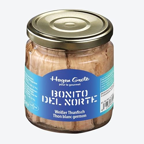 Hagen Grote weißer Angelthunfisch Glas à 227 g, aus Nordspanien, in kaltgepresstem Olivenöl, seltene Fisch-Rarität, aromatischer als roter Thunfisch, köstlich im Salat Niçoise Hagen Grote weißer Angelthunfisch Glas à 227 g, aus Nordspanien, in kaltgepresstem Olivenöl, seltene Fisch-Rarität, aromatischer als roter Thunfisch, köstlich im Salat Niçoise von Hagen Grote