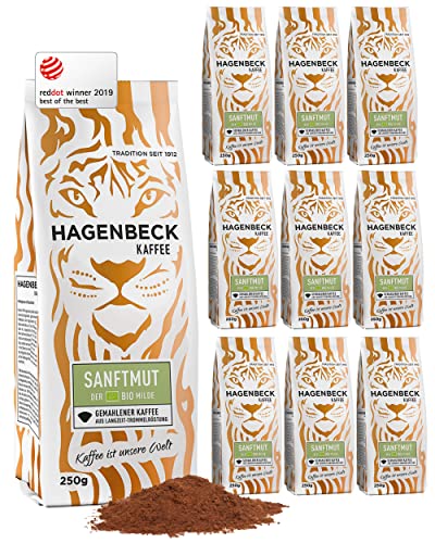 Hagenbeck Bio-Sanftmut 10x250g (2,5kg) | Bio-Kaffee gemahlen | Mild-feines Aroma | Gemahlener Kaffee aus deutscher Röstung | 100% Arabica-Bohnen aus Bio-Kaffeebohnen mit wenig Säure von Hagenbeck Kaffee