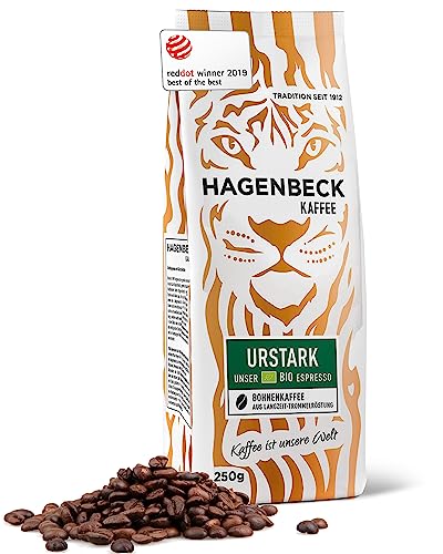 Hagenbeck Bio-Urstark 250g | Ganze Bio-Espresso-Bohnen aus traditioneller Röstung | Satt, würziger Geschmack mit fein-nussiger Note | Bio-Kaffeebohnen stark | Ideal für Vollautomaten von Hagenbeck Kaffee