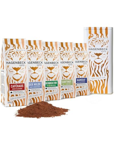 Hagenbeck Kaffee Geschenk-Set | Aromatischer Filter-Kaffee gemahlen | Je 250g Cafehaus, Hanseat, Der Milde, Bio-Reinkultur & Bio Sanftmut mit Tiger-Geschenkbox | Probier-Set als Geschenkidee von Hagenbeck Kaffee