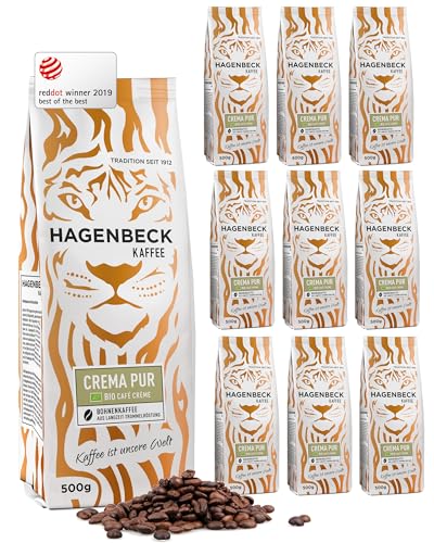 HAGENBECK Kaffee Bio Crema Pur Sparpack 10 x 500g ganze Bohne von Hagenbeck Kaffee