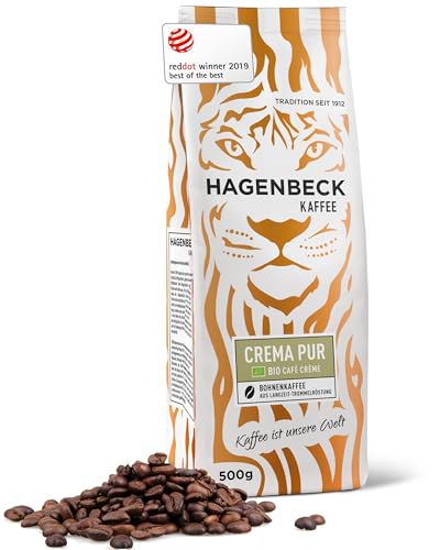 HAGENBECK KAFFEE Bio-Crema Pur 500g | Ganze Bio-Kaffee-Bohnen aus deutscher Röstung | Cremig & kräftig | Ideal als Cappuccino, Café Crème, Latte Macchiato & Espresso | Für Kaffee-Vollautomat von Hagenbeck Kaffee