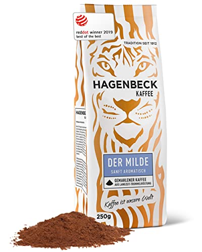 Hagenbeck Der Milde 250g | Gemahlener Kaffee mit mild-feinem Charakter | 100% Arabica-Mischung aus besonders schonender Röstung | Leichte Intensität | Kaffeebohnen gemahlen mit wenig Säure von Hagenbeck Kaffee