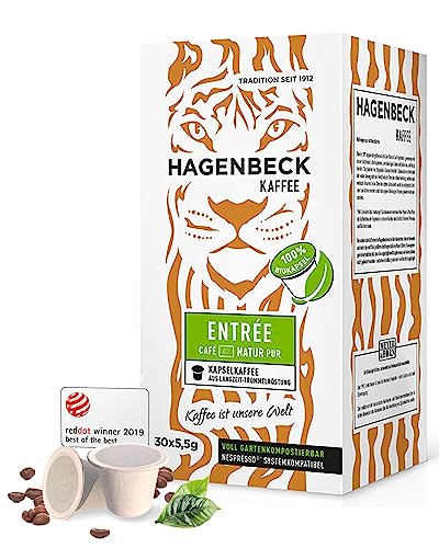 Hagenbeck Entrée | 30 Bio-Kaffee-Kapseln kompatibel mit Nespresso-Kaffeemaschinen | 100% Fairtrade Arabica-Kaffeebohnen aus traditioneller Röstung | 100% biologisch abbaubare Kapsel von Hagenbeck Kaffee
