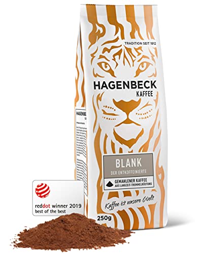 Hagenbeck - Kaffee - Blank Entkoffeiniert - Röstkaffee - Kaffeebohnen gemahlen - 250g - 100% Arabica - Aromatisch - Mild - Säurearm - Entkoffeiniert von Hagenbeck Kaffee