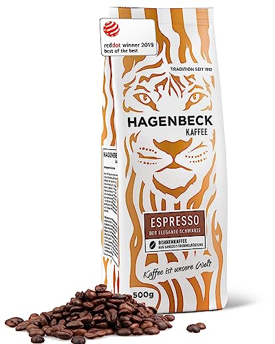 Hagenbeck Espresso 500g | Ganze Espresso-Bohnen aus traditioneller Röstung | Kräftig-würziger Geschmack mit sanft-schokoladiger Note | Kaffeebohnen stark | Ideal für Kaffee-Vollautomaten von Hagenbeck Kaffee