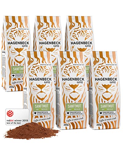 Hagenbeck Kaffee Sparpack - Bio Sanftmut - Filterkaffee - Kaffeebohnen gemahlen - 6 x 250g (1,5 kg) von Hagenbeck Kaffee