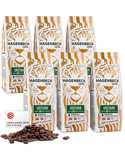 Hagenbeck - Kaffee - Sparpack - Bio Urstark - Bohnenkaffee - Geröstete Kaffeebohnen - 6 x 250g (1,5 kg) von Hagenbeck Kaffee