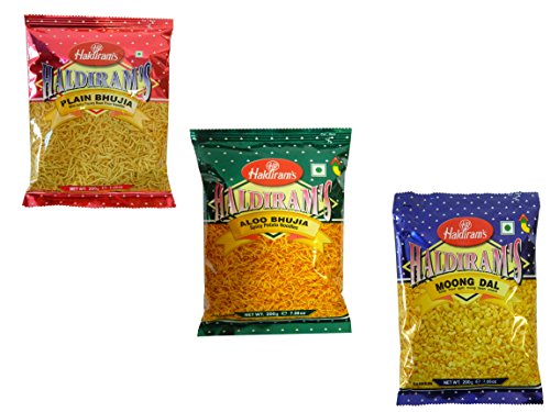 Haldiram'sLeckere indische Packung mit 3 authentischen Snacks Aloo Bhujia, Plain Bhujia, Moong Dal-600g- von Haldiram's