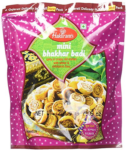 3x Haldiram's Mini Bhakarbadi Würzig- knusprige Rolls mit Weizen & Kichererbsen Mehl 200g von Haldiram's