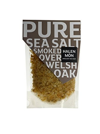 Pure sea salt smoked over welsh oak, Meersalz geräuchert von Halen Mon