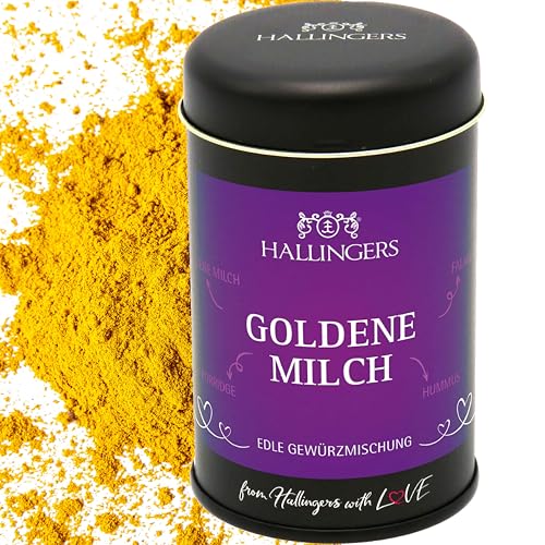 Hallingers Goldene Milch - Gewürz-Mischung für Milch, Müsli, Falafel, Porridge & Smoothie (Dose) - Muttertagsgeschenk & Geschenkideen zum Vatertag | Neues Zuhause Ruhestand Genesung von Hallingers Genuss Manufaktur