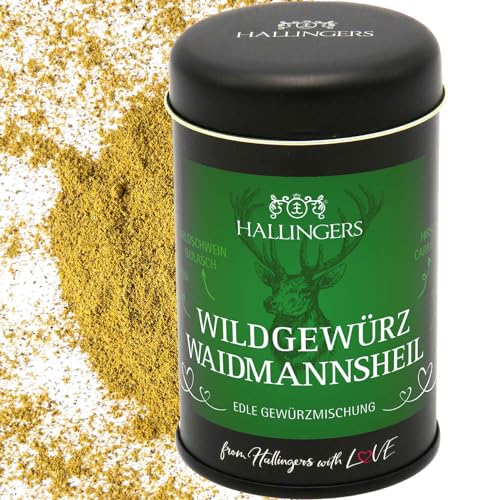 Hallingers Wildgewürz Waidmannsheil - Gewürz-Mischung für Reh, Wildschwein & Hirsch - für Jäger (Dose) - Muttertagsgeschenk & Geschenkideen zum Vatertag | Neues Zuhause Ruhestand Genesung von Hallingers Genuss Manufaktur