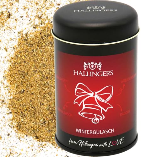 Hallingers Winter-Gulasch - Gewürz-Mischung für Rindergulasch, Geflügelgulasch & Ragout (Dose) - Muttertagsgeschenk & Geschenkideen zum Vatertag | Neues Zuhause Ruhestand Freundschaft Genesung von Hallingers Genuss Manufaktur