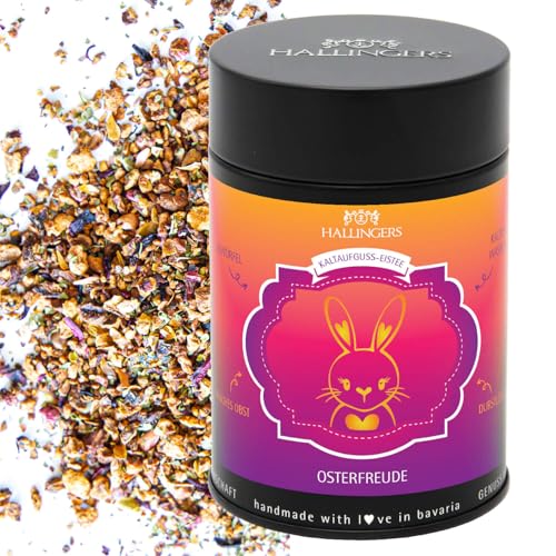 Hallingers Oster Freude - Ostergeschenke für Osterkörbchen zu Ostern, Loser Cold Brew Früchtetee Eistee zu Ostern (Dose) - Ostergeschenke Osterkörbchen Ostereier & als Osterdeko | Glückwunsch Genesung von Hallingers Genuss Manufaktur