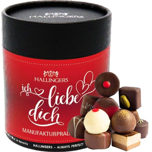 Hallingers Ich liebe Dich XXL - Manufaktur Pralinen Geschenk handmade ohne Alkohol aus Edelkakao Schokolade (Box) - Muttertagsgeschenk & Geschenkideen zum Vatertag | Danke Jahrestag Genesung von Hallingers Genuss Manufaktur