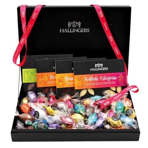 Hallingers Easter Box Pink - Ostergeschenke als Osterkörbchen zu Ostern, Schokolade 40 Pralinen Ostereier & Geschenkbox (Set) - Muttertagsgeschenk & Geschenkideen zum Vatertag | Glückwunsch Freundscha von Hallingers Genuss Manufaktur