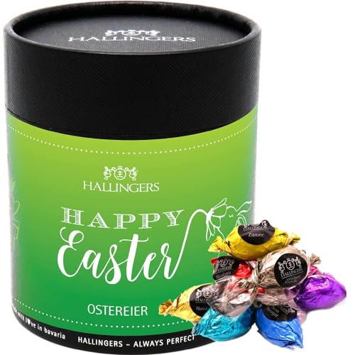 Hallingers Happy Easter XXL - Ostergeschenke für Osterkörbchen zu Ostern, Pralinen Ostereier handmade in Box ohne Alkohol (Dose) - Muttertagsgeschenk & Geschenkideen zum Vatertag | Glückwunsch Glückwü von Hallingers Genuss Manufaktur