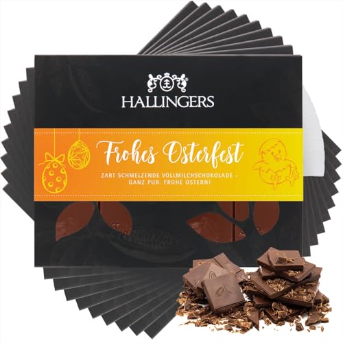 Hallingers 10x Frohes Osterfest - Ostergeschenke für Osterkörbchen zu Ostern, Vollmilch Edel-Schokolade Pur Ostergeschenk (Box) - Muttertagsgeschenk & Geschenkideen zum Vatertag | Glückwunsch Danke Fr von Hallingers Genuss Manufaktur