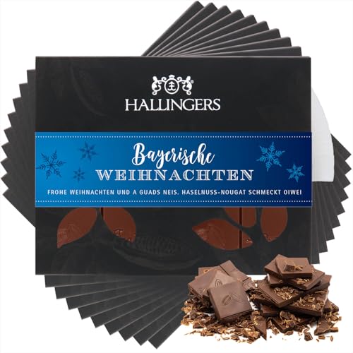 Hallingers 10x Bayerische Weihnachten - Vollmilch Edel-Schokolade mit Haselnuss-Nougat - handmade, alkoholfrei (Box) - Muttertagsgeschenk & Geschenkideen zum Vatertag | Glückwunsch Danke Freundschaft von Hallingers Genuss Manufaktur