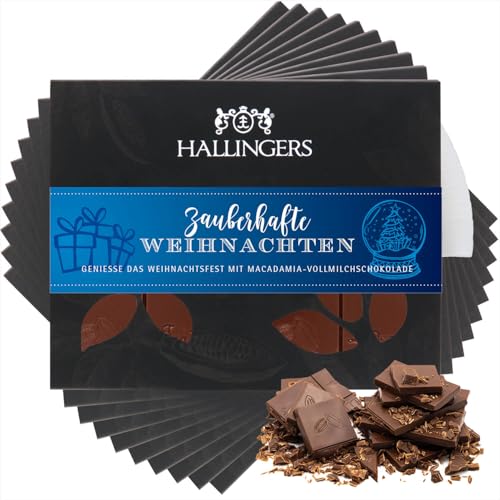 Hallingers 10x Zauberhafte Weihnachten - Vollmilch Edel-Schokolade mit Macadamia-Nougat - handmade, alkoholfrei (Box) - Muttertagsgeschenk & Geschenkideen zum Vatertag | Glückwunsch Danke Freundschaft von Hallingers Genuss Manufaktur