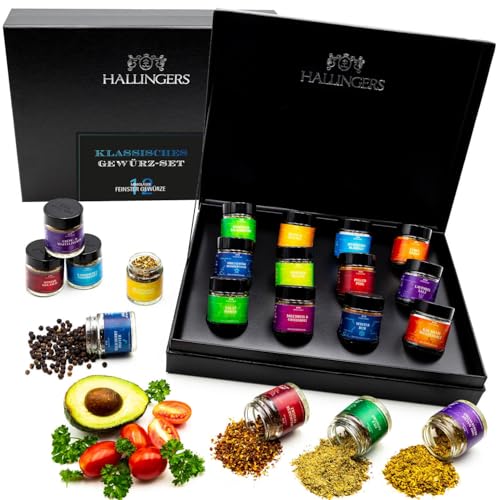 Hallingers Klassisches Gewürz-Set - No. 2 - Gewürz Geschenkset handmade, 12 Gewürze aus aller Welt (Set) - Muttertagsgeschenk & Geschenkideen zum Vatertag | Neues Zuhause Glückwünsche Freundschaft Gen von Hallingers Genuss Manufaktur
