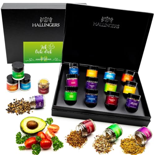 Hallingers Ich liebe Dich - green - Gewürz Geschenkset zum Valentinstag handmade, 12 Gewürze aus aller Welt (Set) - Muttertagsgeschenk & Geschenkideen zum Vatertag | Geburtstag Glückwunsch Neues Zuhau von Hallingers Genuss Manufaktur