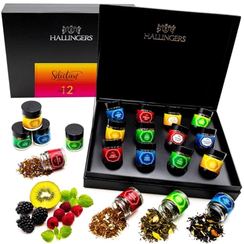 Hallingers Selection - 12 Sorten Tee Geschenkset mit Organizer, vegan & glutenfrei in Schraubgläsern (Set) - Ostergeschenke Osterkörbchen Ostereier & als Osterdeko | Geburtstag Glückwunsch Genesung Da von Hallingers Genuss Manufaktur