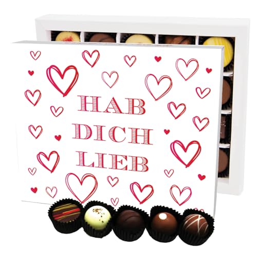 Hallingers Hab Dich lieb XL - Valentinstag Manufaktur Pralinen Geschenk handmade ohne Alkohol aus Edelkakao Schokolade (Box) - Muttertagsgeschenk & Geschenkideen zum Vatertag | Danke Jahrestag Neues Z von Hallingers Genuss Manufaktur