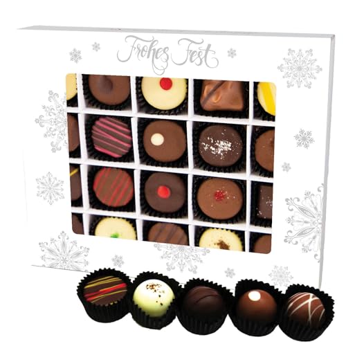 Hallingers Frohes Fest Weiß XL - Manufaktur Pralinen Weihnachten Geschenk handmade teils mit Alkohol aus Edelkakao Schokolade (Box) - Muttertagsgeschenk & Geschenkideen zum Vatertag | Glückwunsch Dank von Hallingers Genuss Manufaktur